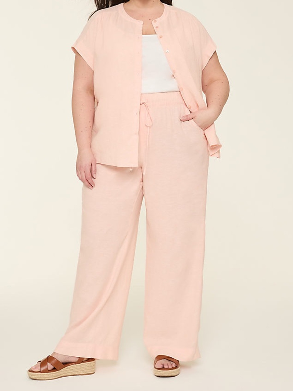 Lane Bryant Peach Wide-Leg Drawstring Pants Size 20W